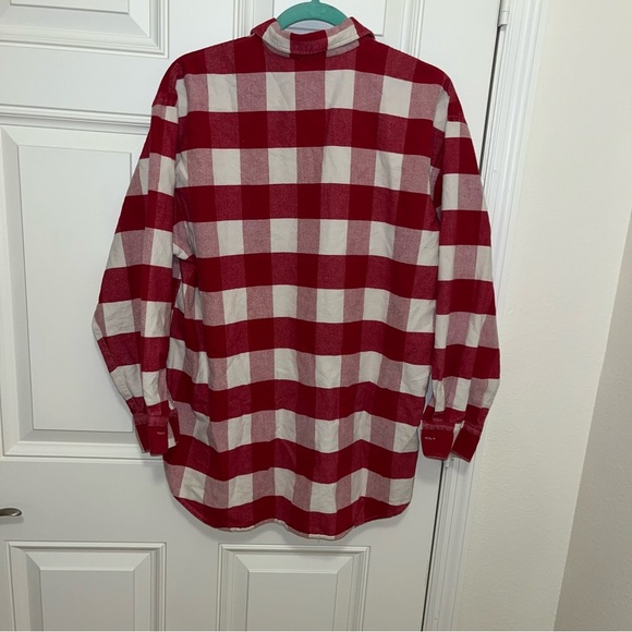 Eddie Bauer 100% cotton medium M red white plaid flannel button shirt long sleev - Picture 5 of 5